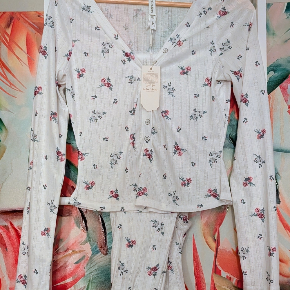 For Love And Lemons White Floral Pajama Set